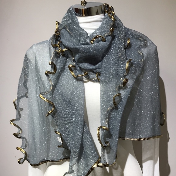 Sparkle Gray and Gold Trim Stretchy Scarf - Picture 3 of 4